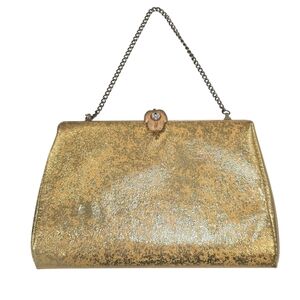 Vintage Retro Chic Gold Clutch With Chain and Gold Leaf with Rhinestone on Clasp